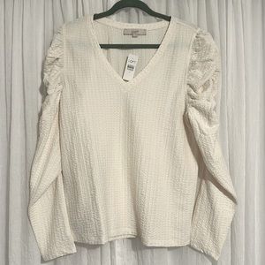 loft Ruffle Shoulder Puff Shoulder Cream Crepe Blouse